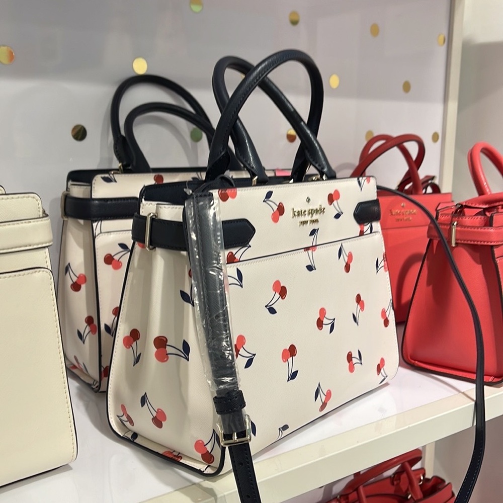 Kate Spade Staci Dancing Cherrie Medium Satchel Cream Multi - Picture 2 of 16